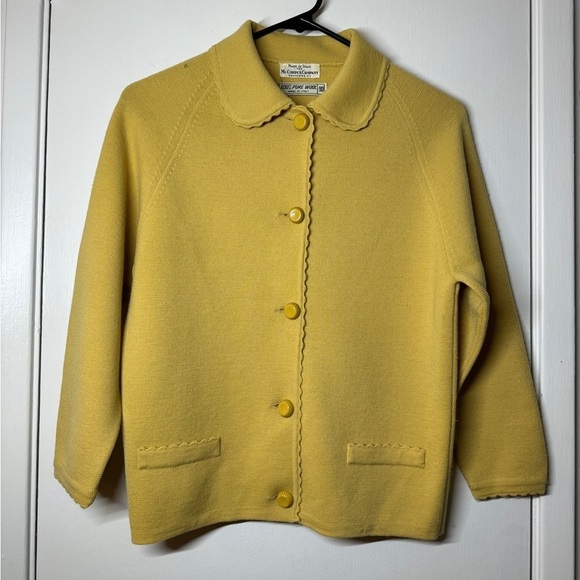 Vintage McCurdy & Company 100% Pure Wool Mustard Yellow Cardigan Sweater Size 10 - Picture 1 of 17